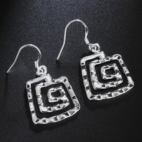 925 STERLING SILVER Stamped Modernist Rippled Textured Geometric Square EARRINGS - Picture 6 of 10